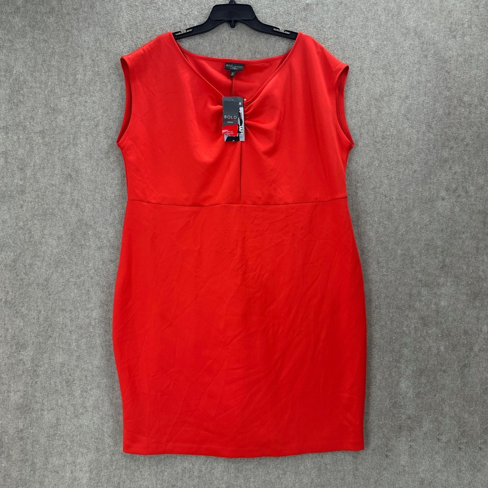 NWT Bold Elements Red Sheath Dress 2X Cut to Curve V-Neck Keyhole Plus Size
